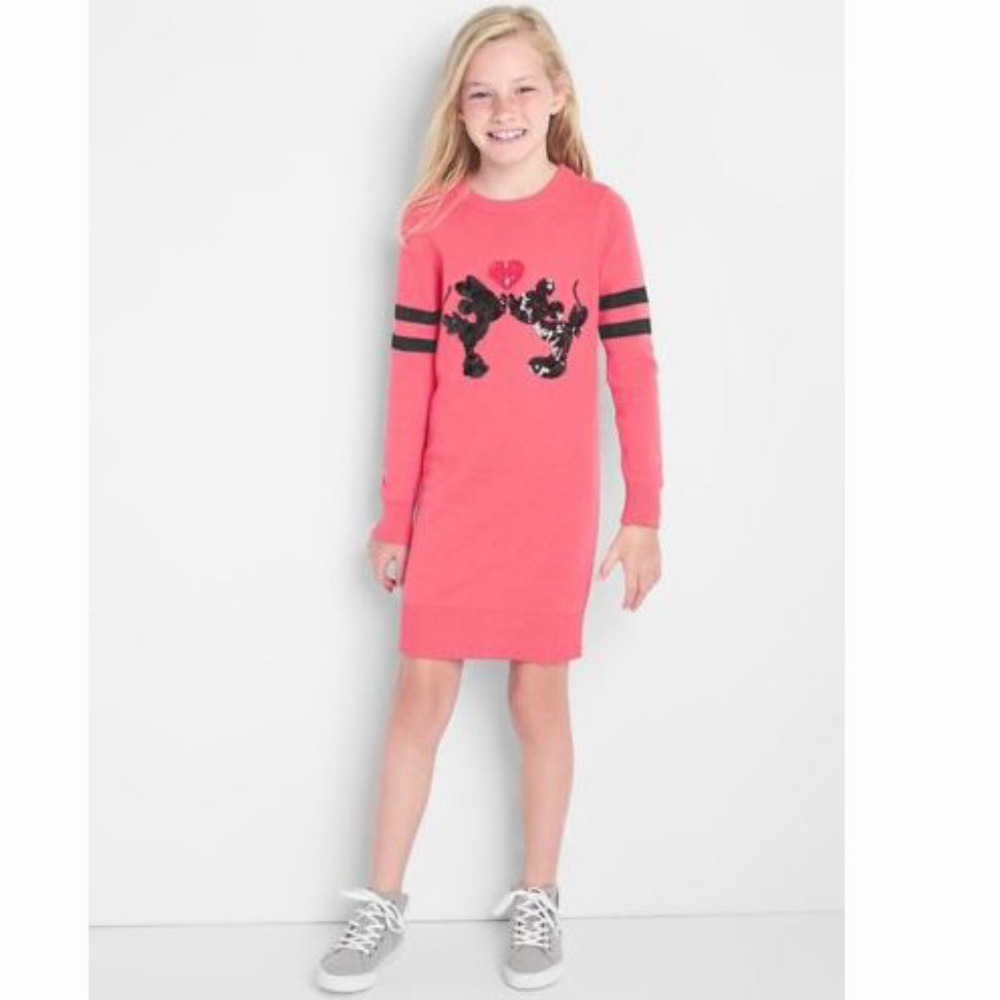Gap Kids NWT Disney Mickey Minnie & Mouse Pink Sequin Sweater Dress L / 10